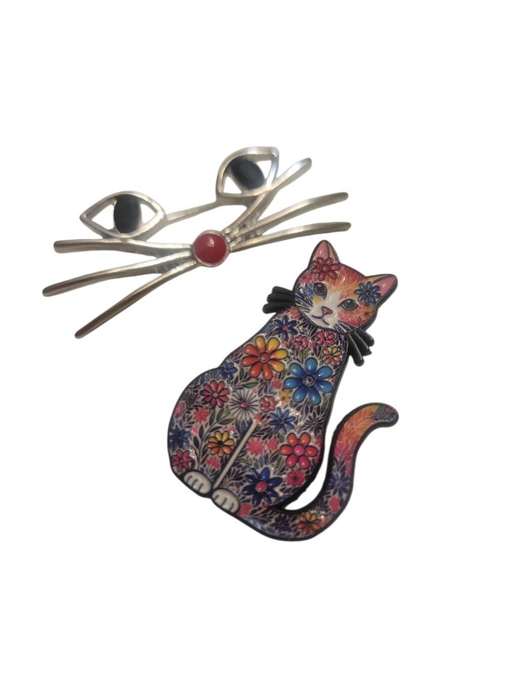 1 Cat Lover's Whisker Brooch and 1 Cat Lapel Pin